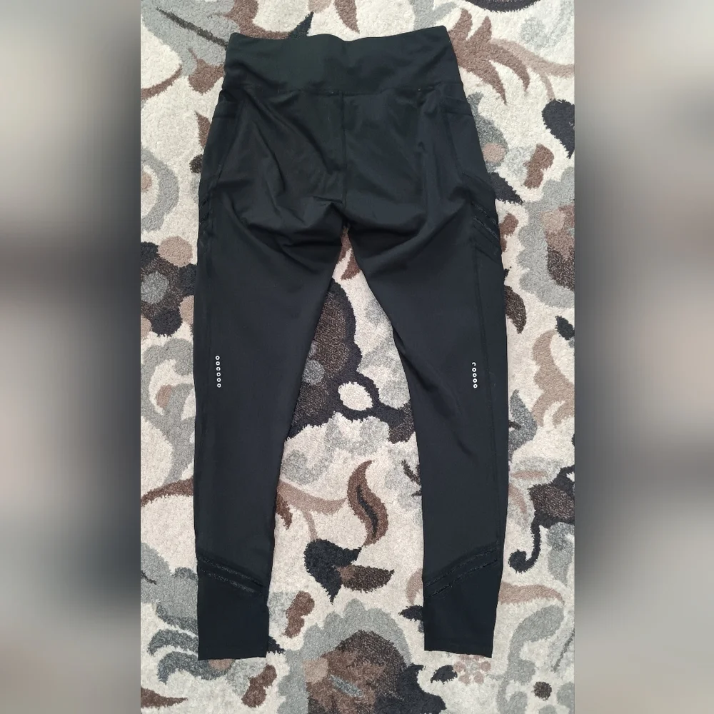 Rag Yoga Pants Black Leggings Women's Large Pockets Ankle Mesh Active Wear - Picture 2 of 8